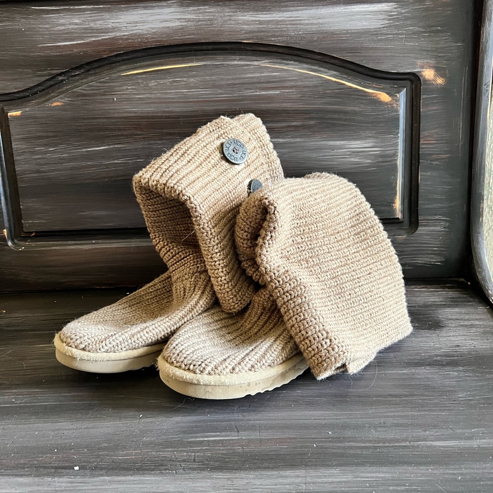 Tan Knit Sweater UGG Boots with Button Detail